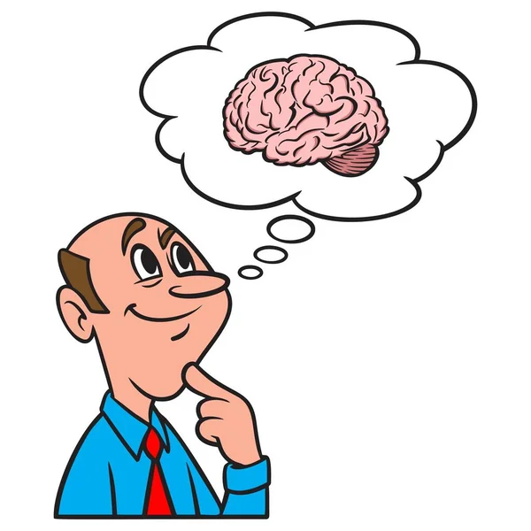 Myślenie Ludzkim Mózgu Ilustracja Rysunkowa Człowieka Myślącego Ludzkim Mózgu — Wektor stockowy