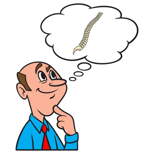 Thinking Human Spine Cartoon Illustration Man Thinking Human Spine —  Vetores de Stock