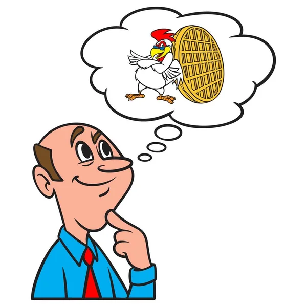 Thinking Chicken Waffles Cartoon Illustration Man Thinking Having Chicken Waffles — Vettoriale Stock