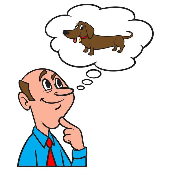 Thinking Dachshund Cartoon Illustration Man Thinking Getting Dachshund Pet Telifsiz Stok Illüstrasyonlar