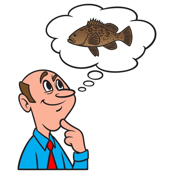 Σκέψη Για Ένα Ψάρι Grouper Μια Απεικόνιση Κινουμένων Σχεδίων Ενός — Διανυσματικό Αρχείο