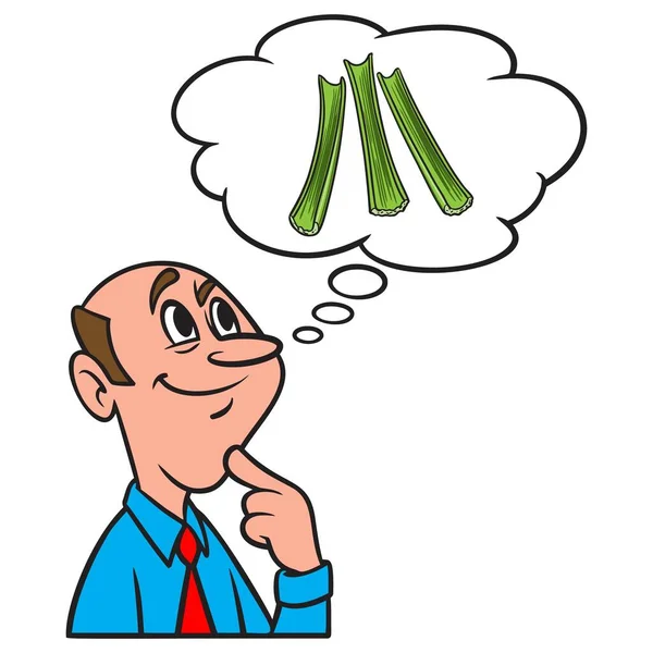 Thinking about Celery Sticks - A cartoon illustration of a man thinking about Celery Sticks.