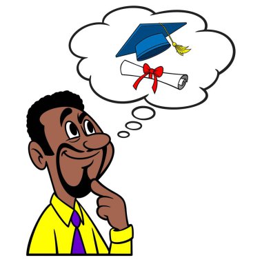 Mezuniyeti düşünen bir adam - Kolejden mezun olmayı düşünen bir adamın karikatür çizimi.