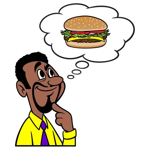 Hamburger Düşünen Bir Adam Öğle Yemeği Için Hamburger Düşünen Bir — Stok Vektör