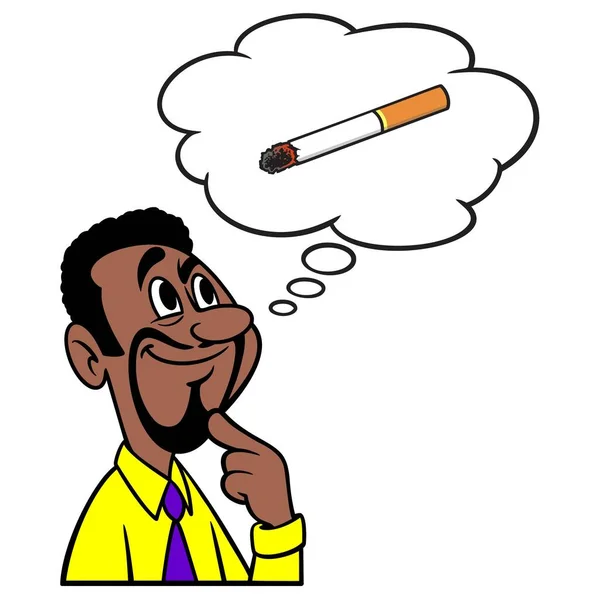 Man Tänker Cigarett Tecknad Illustration Man Som Funderar Att Cigarett — Stock vektor