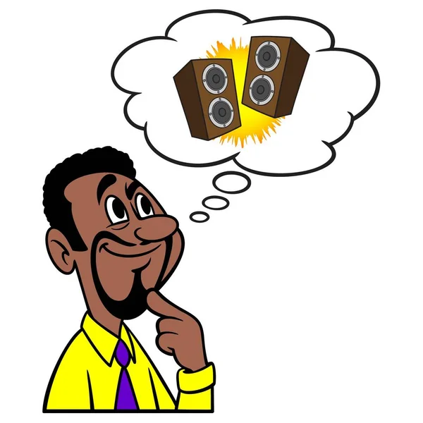 思考立体声扬声器的人 一个人思考立体声扬声器的卡通画 — 图库矢量图片