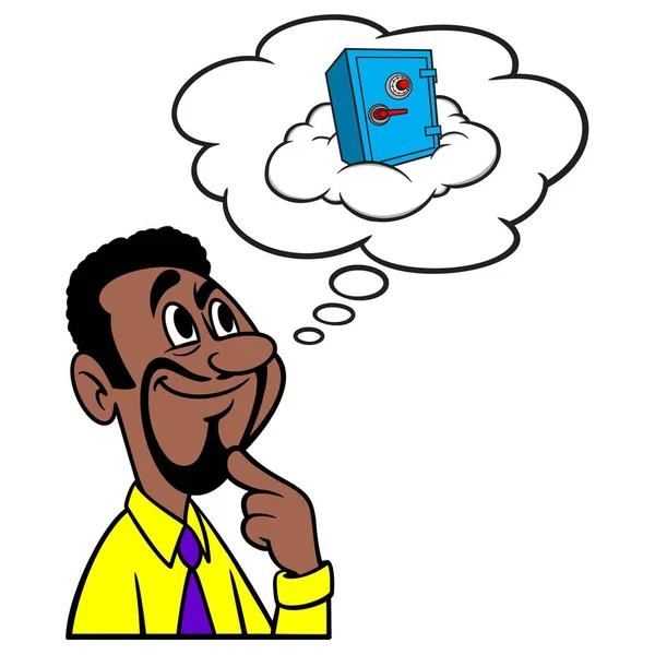 Man Thinking Cloud Security Cartoon Illustration Man Thinking Cloud Security — Stock Vector