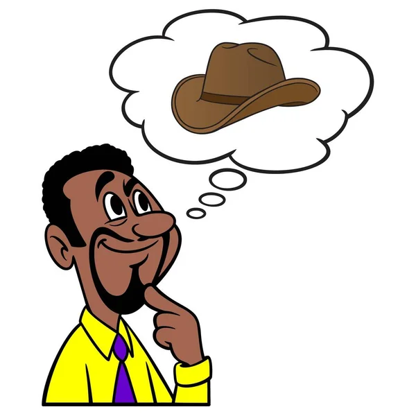 男人在想牛仔帽 一个男人在想牛仔帽的卡通画 — 图库矢量图片