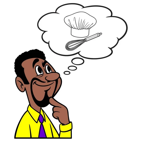 Pastane Açmayı Pasta Şefi Olmayı Düşünen Bir Adamın Karikatür Çizimi — Stok Vektör