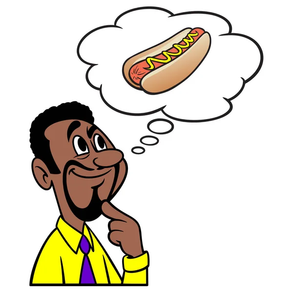 男人想吃热狗 一个男人想吃热狗吃午饭的卡通画 — 图库矢量图片
