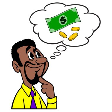 Parayı düşünen adam - Parasını yatırmayı düşünen bir adamın karikatür çizimi.