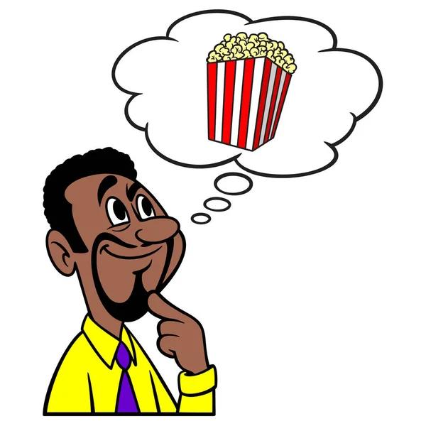 Muž Přemýšlející Popcornu Kreslená Ilustrace Muže Přemýšlejícího Krabici Filmu Popcorn — Stockový vektor