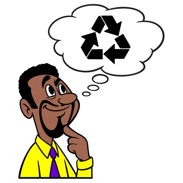 Człowiek Myślący Recyklingu Ilustracja Kreskówki Człowieka Myślącego Przeszkodach Recyklingu — Wektor stockowy