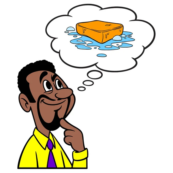 男人在想肥皂和水 一个关于男人在想使用肥皂和水的卡通画 — 图库矢量图片