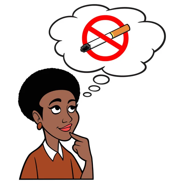 Kvinna Funderar Att Röka Förbud Tecknad Illustration Kvinna Funderar Att — Stock vektor