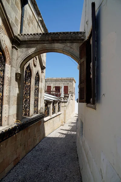 Yunanistan Rodos Adası Ndaki Dar Lindos Sokakları — Stok fotoğraf