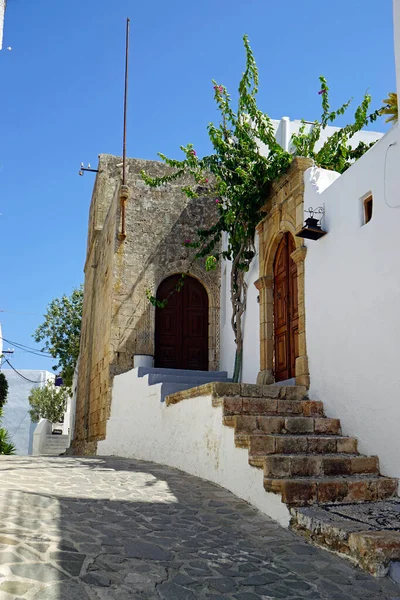 Smalle Steegjes Van Lindos Rhoes Island Griekenland — Stockfoto