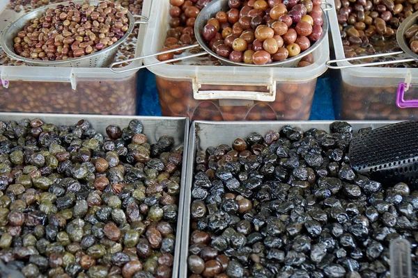 Las Aceitunas Sobre Las Marcas Las Rodas Griego —  Fotos de Stock