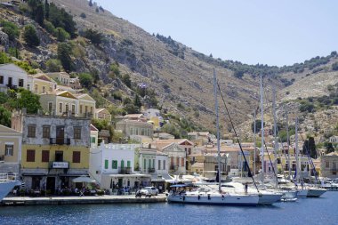 symi, Greek, circa August 2021 - limandaki küçük köy