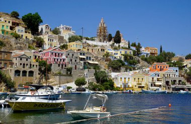 symi, Greek, circa August 2021 - limandaki küçük köy