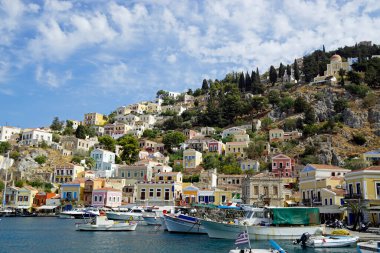 symi, Greek, circa August 2021 - limandaki küçük köy