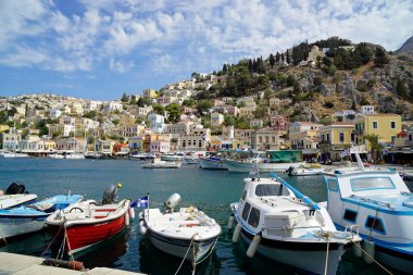 symi, Greek, circa August 2021 - limandaki küçük köy