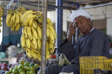 El Quseir, Mısır - 10 Ekim 2025: Geleneksel bedevi işareti üzerinde satıcı