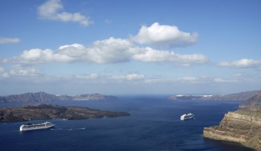 volcan caldera, athinios görünümünü santorini üzerinde