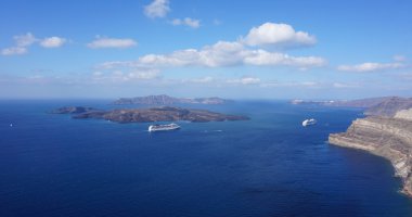 volcan caldera, athinios görünümünü santorini üzerinde