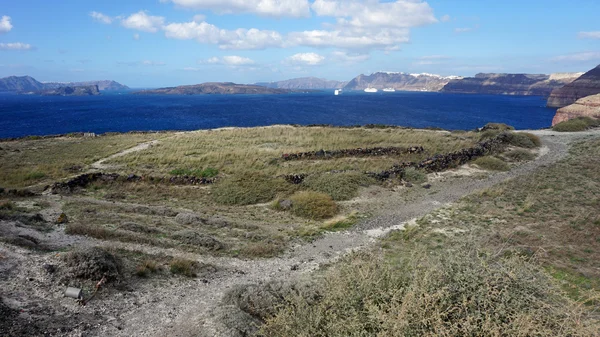 Santorini Adası megalochori volkanik manzara — Stok fotoğraf