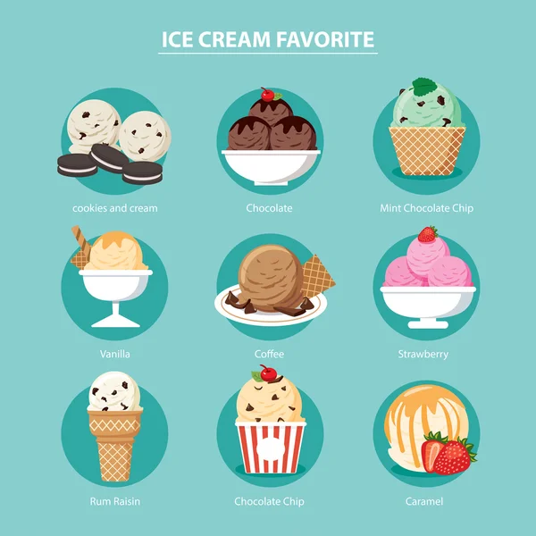 Vector favorito de helado conjunto de diseño plano — Archivo Imágenes Vectoriales