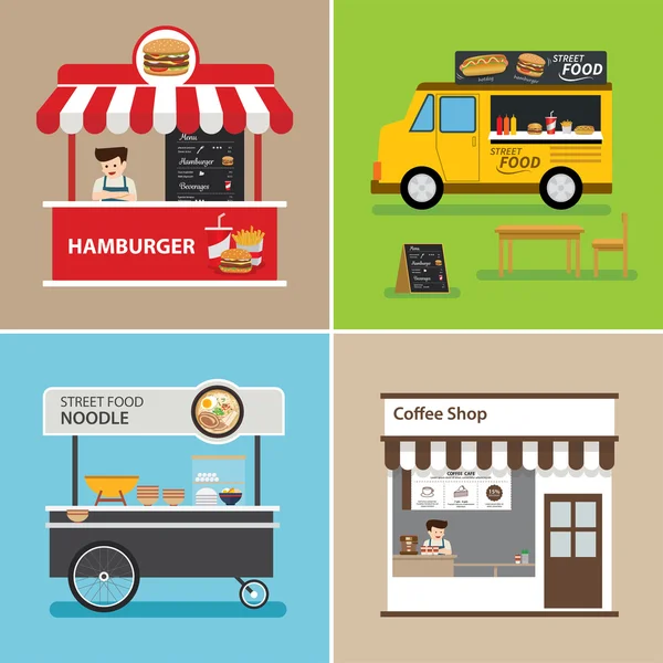 Street food shop flat design — Stock Vector