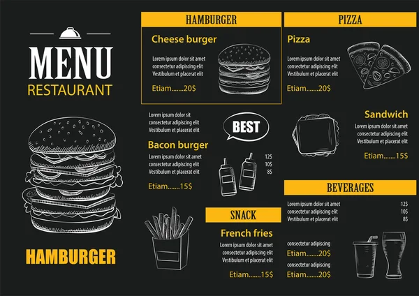 Menu restauracji café wektor z ręcznie rysowane szablon graficzny fla — Wektor stockowy