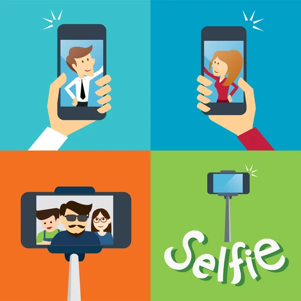 Prendre une photo selfie design plat — Image vectorielle