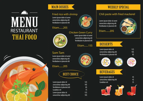 Wektor tajskie jedzenie restauracja menu szablon Płaska konstrukcja — Wektor stockowy