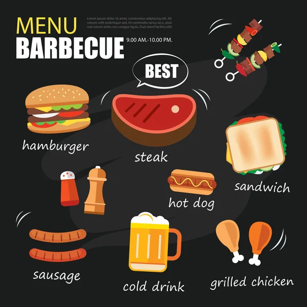 Menu barbecue festa. Set di menu modello invito BBQ — Vettoriale Stock