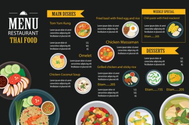 Tay Gıda Restoran Menü şablonu düz tasarımı vektör
