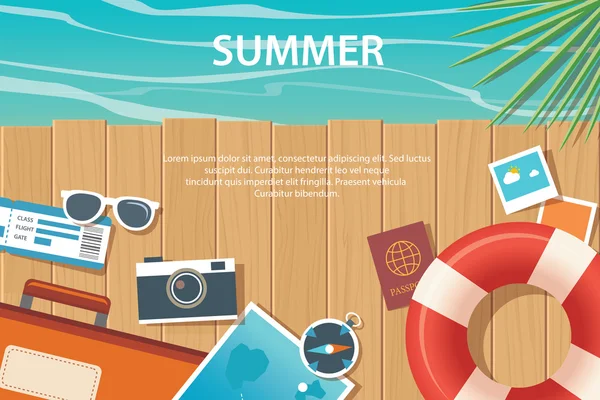 Summer and travel flat banner template — Stock Vector