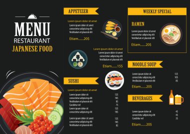 Japon yemekleri menü Restoran broşür tasarım şablonu
