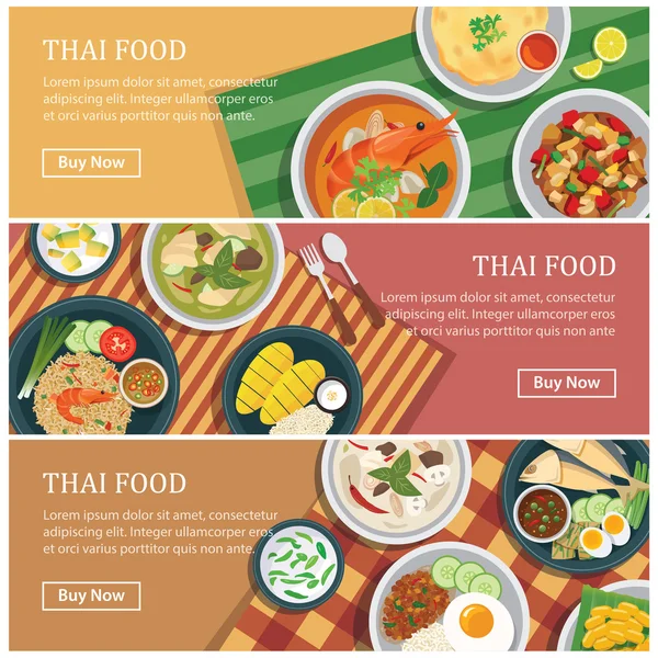 Ταϊλανδικό τροφίμων web banner. Οδός Ταϊλανδικά τρόφιμα κουπόνι. — Διανυσματικό Αρχείο