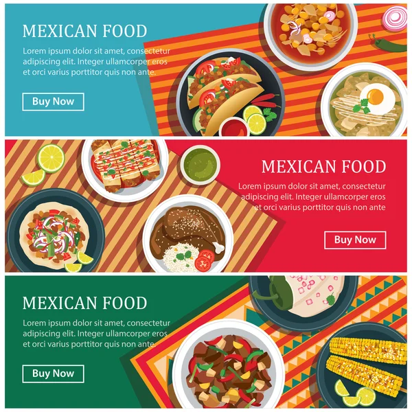 Vlakke ontwerp van de banner van de Mexicaanse voedselweb — Stockvector