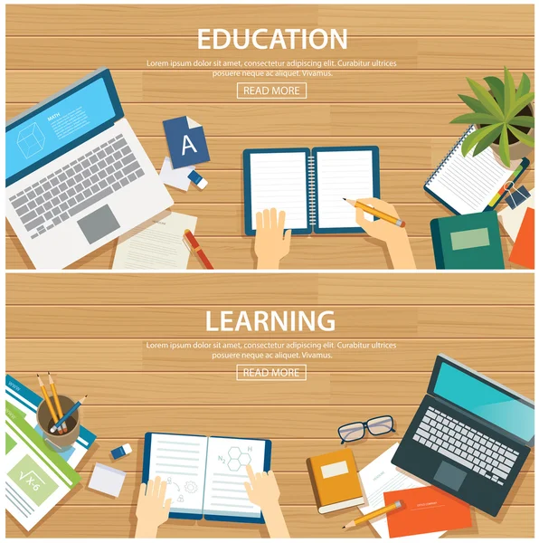 Modèle de conception plate de bannière d'éducation et d'apprentissage. Objectif scolaire — Image vectorielle