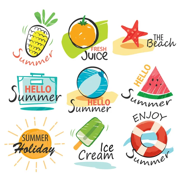 Set of hand drawn summer signs and banners.Graphic for summer ho — Stock Vector