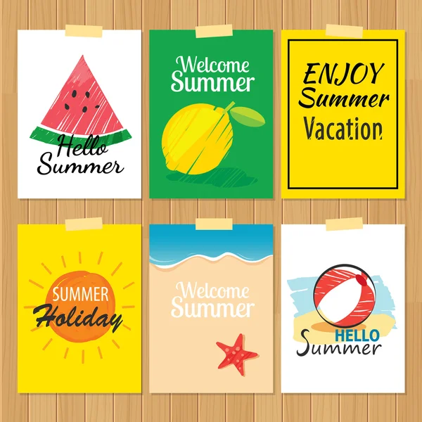 Set of hand drawn summer cards.Label of vacation flat design. — Stock Vector