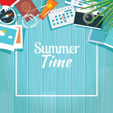 Şablon ahşap arka plan ile seyahat etmek yaz