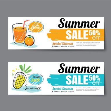Yaz satış fişi şablonu. İndirim kupon. Afiş elle çizilmiş 