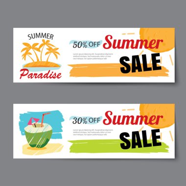 Yaz satış fişi şablonu. İndirim kupon. Afiş elle çizilmiş 