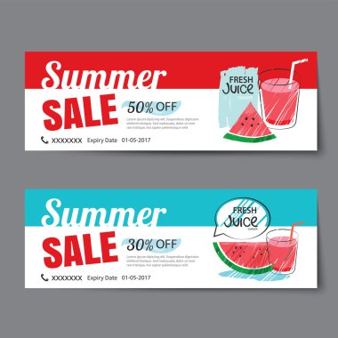 Yaz satış fişi şablonu. İndirim kupon. Afiş elle çizilmiş 