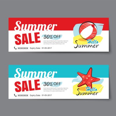 Yaz satış fişi şablonu. İndirim kupon. Afiş elle çizilmiş 