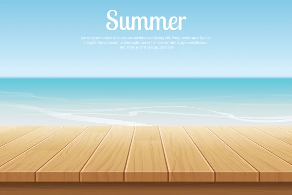 Letní pozadí modré nebe s mořem a dřevěné pro zobrazení monta — Stockový vektor